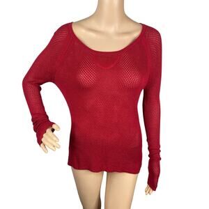 Rag & Bone Burgundy Red Perforated Mesh Knit Raglan Pullover Sweater SZ XS
